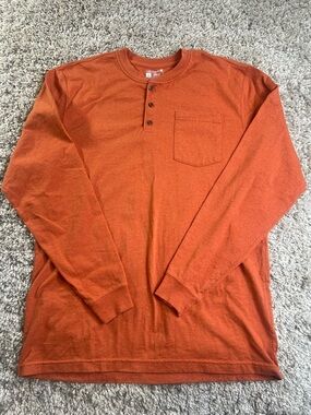 Carhartt Men's Orange Long-Sleeve Henley with Chest Pocket